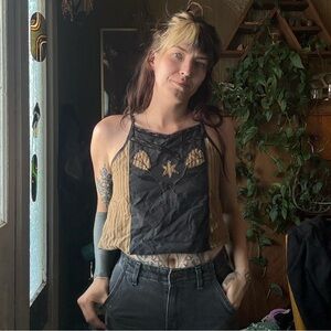 Black and Tan Patchwork high neck tank